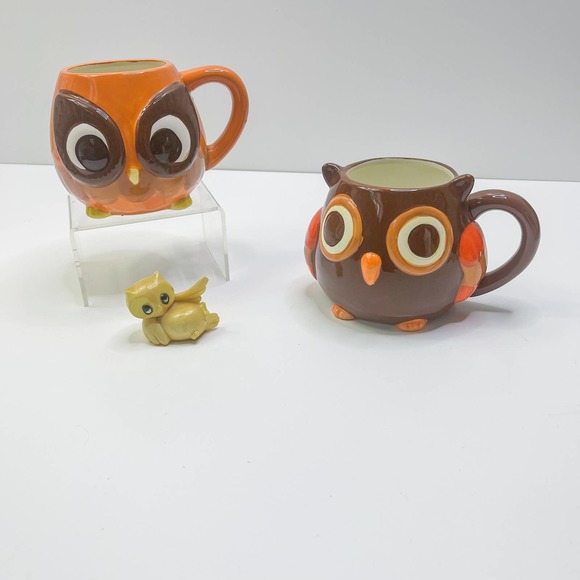 Mesa Home Products Coffee Mug 3D Owl Hand Painted Orange Brown 16 Oz Adorable! - Picture 3 of 9